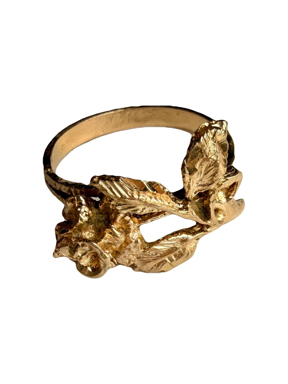 14k Solid Yellow Gold Vintage Floral Ring